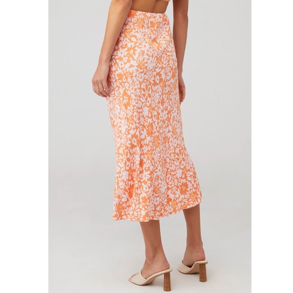 MINKPINK Orange Floral Printed Pull-On Midi Skirt - Picture 3 of 4